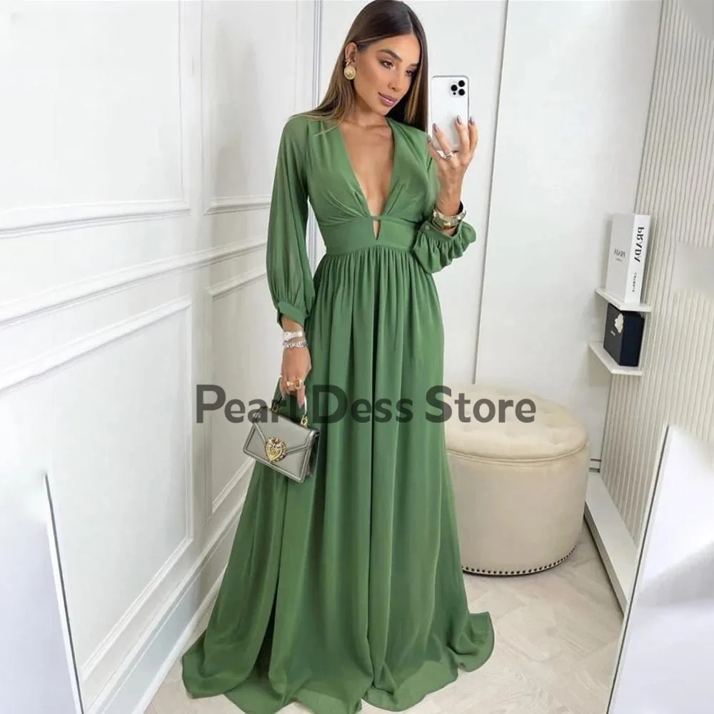 Pearl Dress Simple A-line Dark Green Chiffon Evening Dress Sexy Deep V-neck Long Sleeve and Floor Length Women's Ball Dress
Pearl Dress Simple A-line Dark Green Chiffon Evening Dress Sexy Deep V-neck Long Sleeve and Floor Length Women's Ball Dress