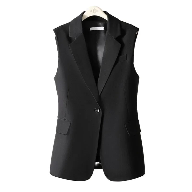 

Весенний черный жилет, Женский офисный Блейзер на одной пуговице, жилет, облегающий Элегантный жилет без рукавов, женская верхняя одежда V335