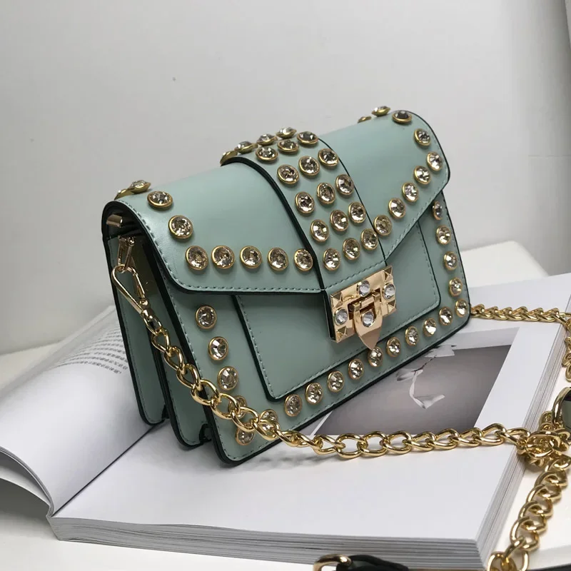 

Fashion Rivet Women's Handbags Purses Luxury Famous Designer Bag Bags PU Leather Small Lock Women Shoulder Crossbody Bag