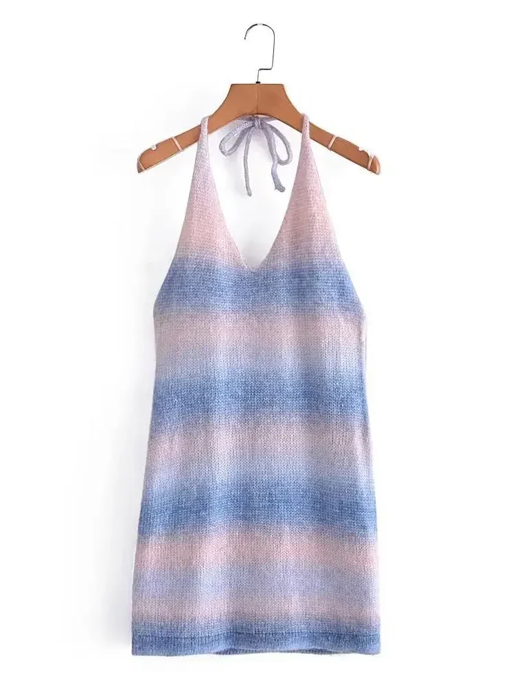 Female Sexy Gradient Halter Lace Up Knitted Dress Chic Backless Sleeveless Hip Warp Vestidos Summer Holiday Beachwear Dresses
Female Sexy Gradient Halter Lace Up Knitted Dress Chic Backless Sleeveless Hip Warp Vestidos Summer Holiday Beachwear Dresses