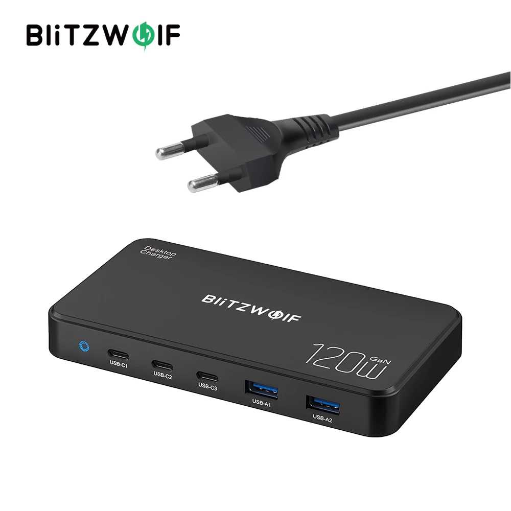 

[GaN Tech] Blitzwolf BW-i100 120W 5-Port USB PD Charger 2USB-A+3USB-C PD3.0 QC3.0 AFC FCP SCP PPS PE APPLE Fast Charging Desktop