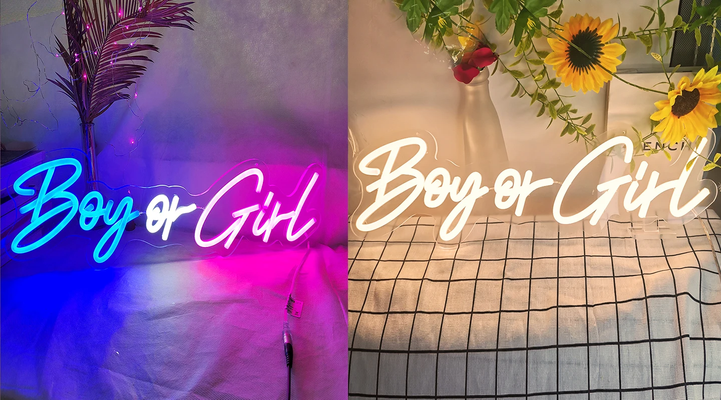 Generic LED Light Sign 56x18cm Boy Or Girl Neon Decor Sign For Gender Reveal Baby Birthday Party