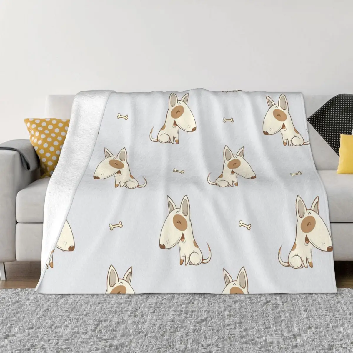 

Cute Dogs Fleece Throw Blankets Cartoon Bull Terrier Blanket for Bed Office Lightweight Bedding Throws