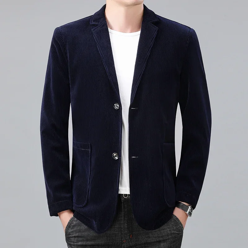 

Autumn 2024 New Men's Business Striped Suit High Quality Men Plus Fat Plus Size Corduroy Solid Color Leisure Suit Fashion Coat