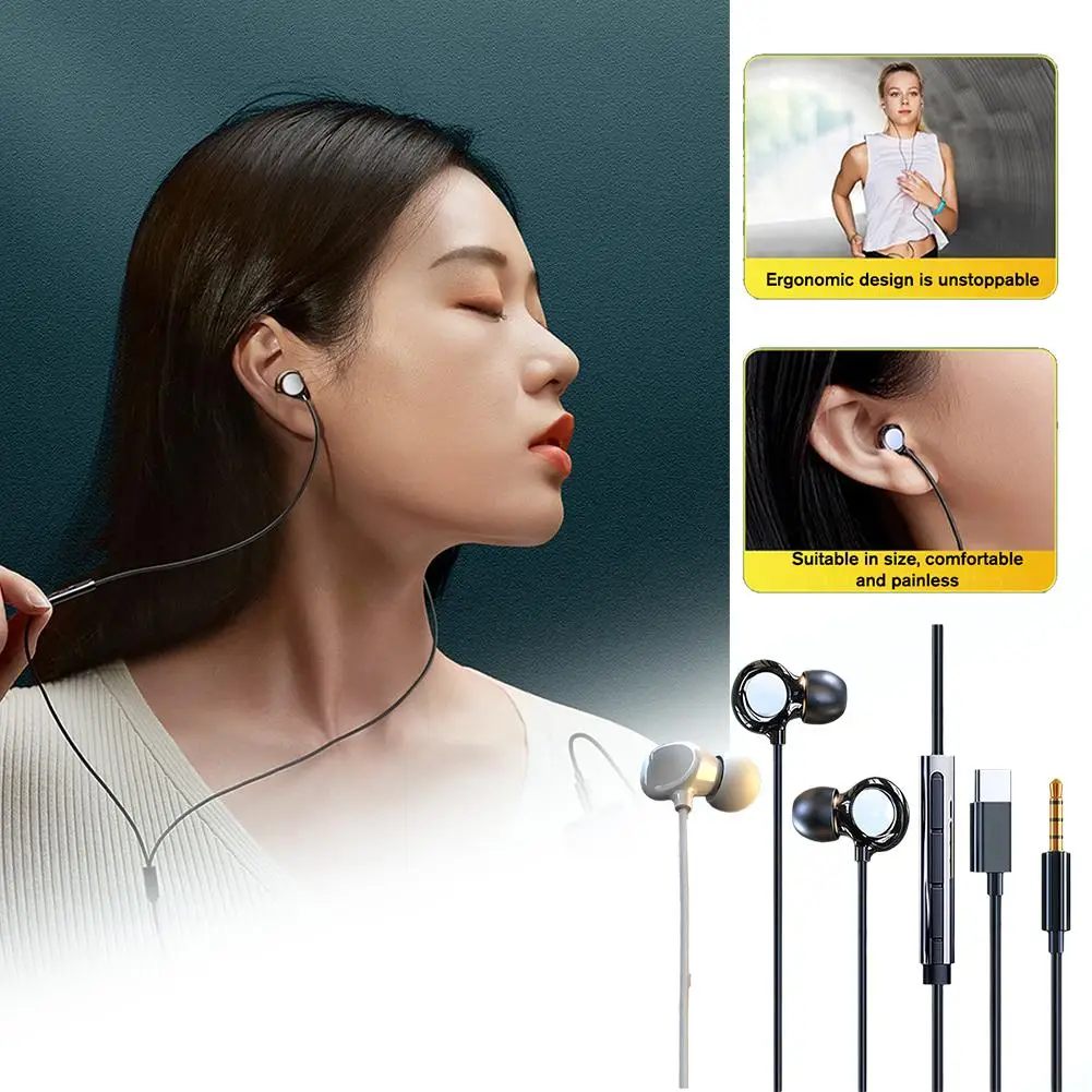 

3.5mm/Type-C In-Ear Wired Headphones 360° Cinema Level Voice Dolby Esports Earphone Dynamic Dual Subwoofer Surround Gaming H1K8
