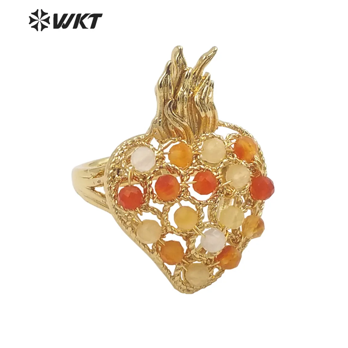 

WT-R454 WKT New Design 18k Gold Plated Handmade Gemstone Fire Torch Ring Natural Precious Birthday Stone Gorgeous Decorated
