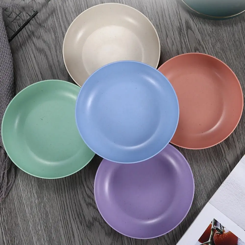 

Round Wheat Straw Plates Durable Unbreakable Lightweight Dinner Dish Safe Microwave Snack Fruit Plates Pizza