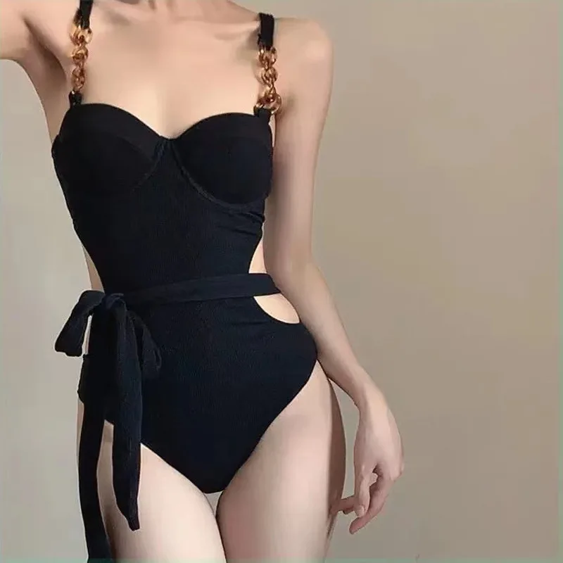 

2023 Japan And South Korea New Female One-Piece Suspenders Style Small Chest Gathering Slimming Spice Girl Holiday Swimsuit