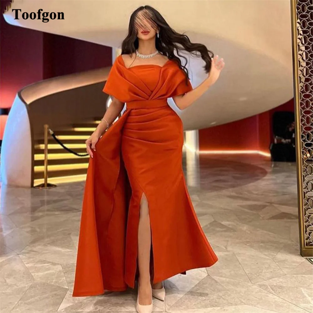Toofgon Mermaid Satin Prom Dresses Cap Sleeves Pleated Slit Front Formal Party Dress Women Bridesmaid Wear Evening Gowns 2023
Toofgon Mermaid Satin Prom Dresses Cap Sleeves Pleated Slit Front Formal Party Dress Women Bridesmaid Wear Evening Gowns 2023