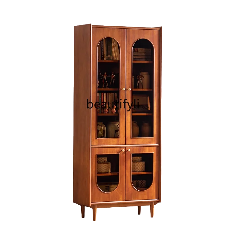 

American Light Luxury Solid Wood Combined Bookcase Living Room Locker Display Cabinet Wine Cabinet Vintage Sideboard Cabinet