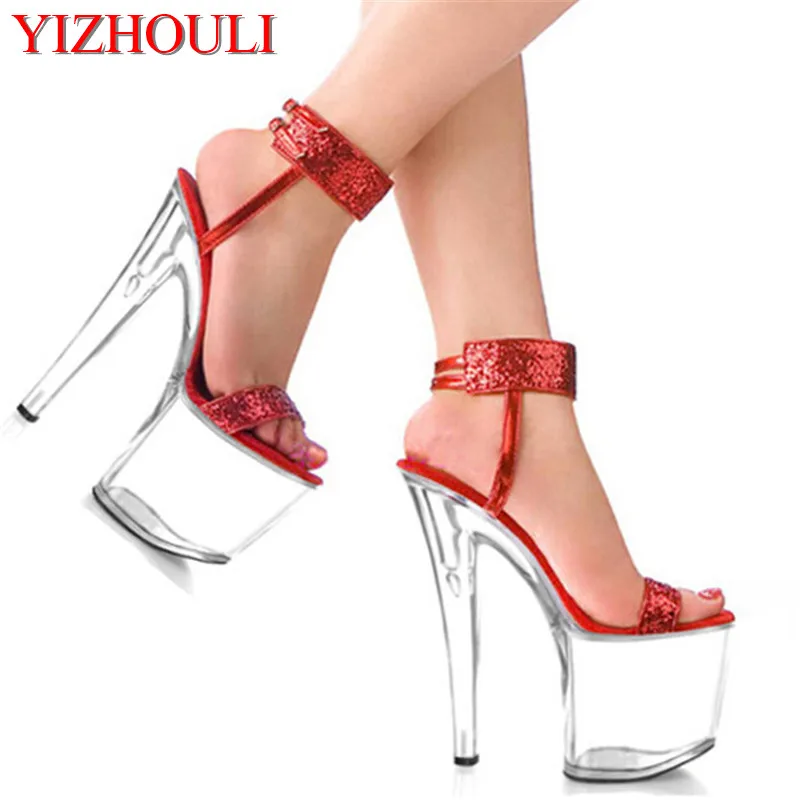 

Stage show 8 inch, red sequined wedding banquet crystal bottom 20 cm sexy party high heel dance shoes