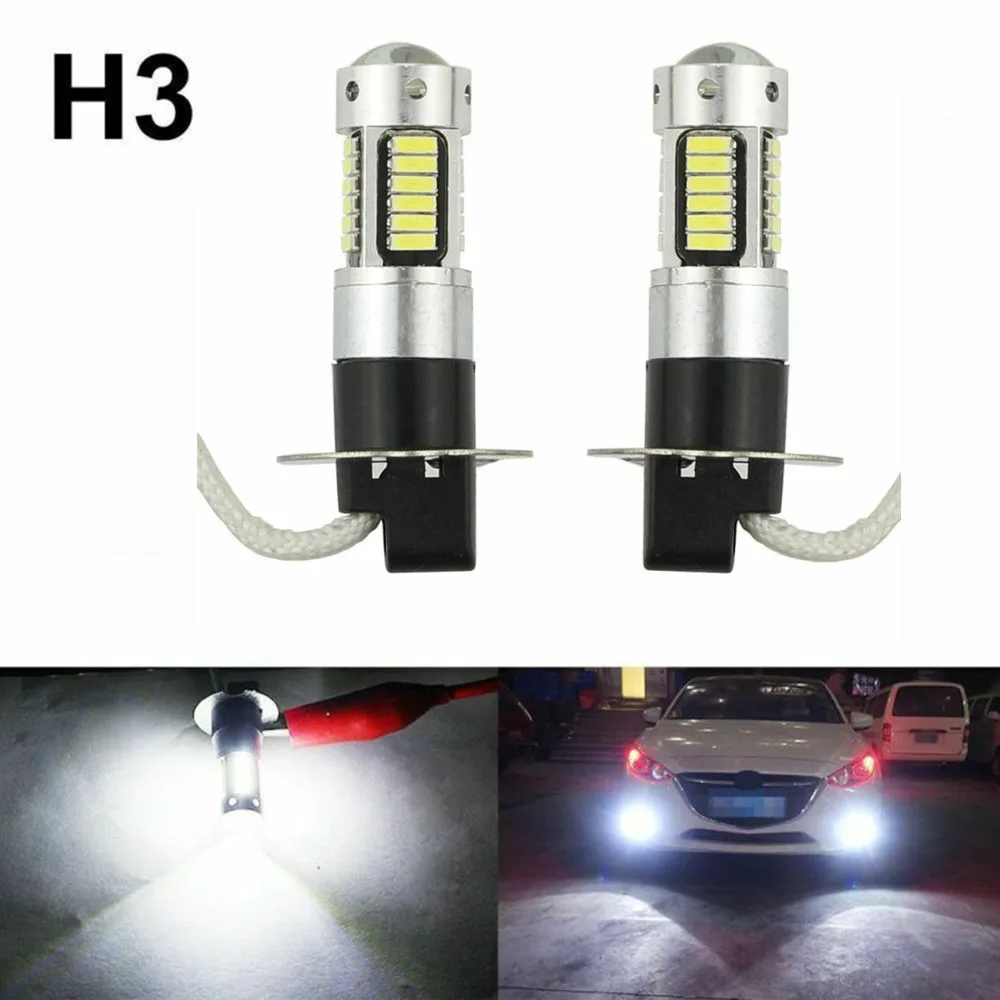 

2pcs H3 LED Fog Bulb Conversion Kit Super Bright Canbus 6000K White 100W Fog Driving Lights / Daytime Running Light DRL