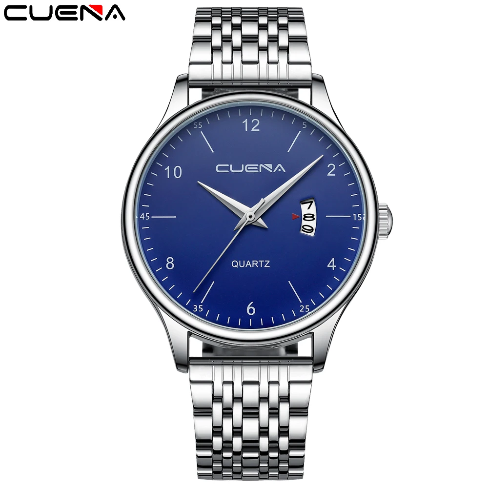 

CUENA Brand Men's Fashion Business Quartz Watch Stainless Steel Waterproof Analog Luxury Sports Calendar Watch relogio masculino