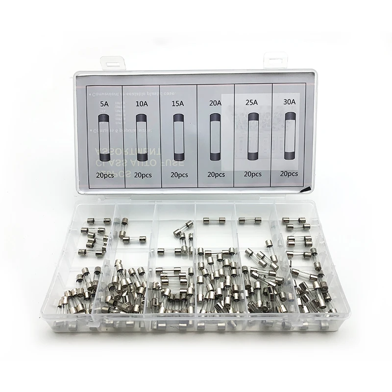 120PCS Assorted Car Glass Tube Fuses 5*20MM 5A-30A Glass Tube Fuses Assortment with Box Household Fuses 6 Kinds
120PCS Assorted Car Glass Tube Fuses 5*20MM 5A-30A Glass Tube Fuses Assortment with Box Household Fuses 6 Kinds