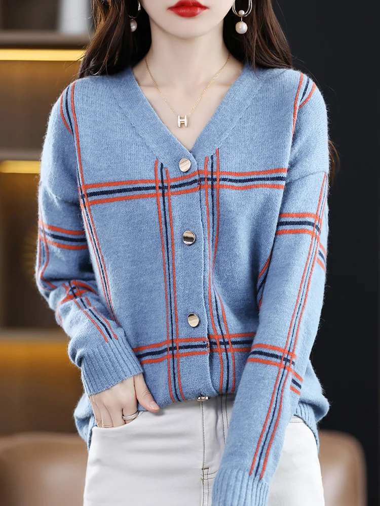 2024 New Style Spring Autumn Women's Sweater V-neck Long Sleeve Cardigan 100% Cashmere Knitwear Female Grace Basic Clothing Top
2024 New Style Spring Autumn Women's Sweater V-neck Long Sleeve Cardigan 100% Cashmere Knitwear Female Grace Basic Clothing Top