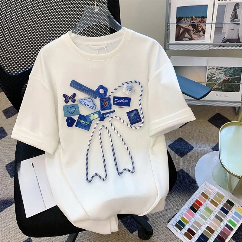 EBAIHUI Short Sleeved Ladies T Shirt New Korean Bow Printed Women's T-shirt Summer Loose Round Neck Unique Tee Top
EBAIHUI Short Sleeved Ladies T Shirt New Korean Bow Printed Women's T-shirt Summer Loose Round Neck Unique Tee Top