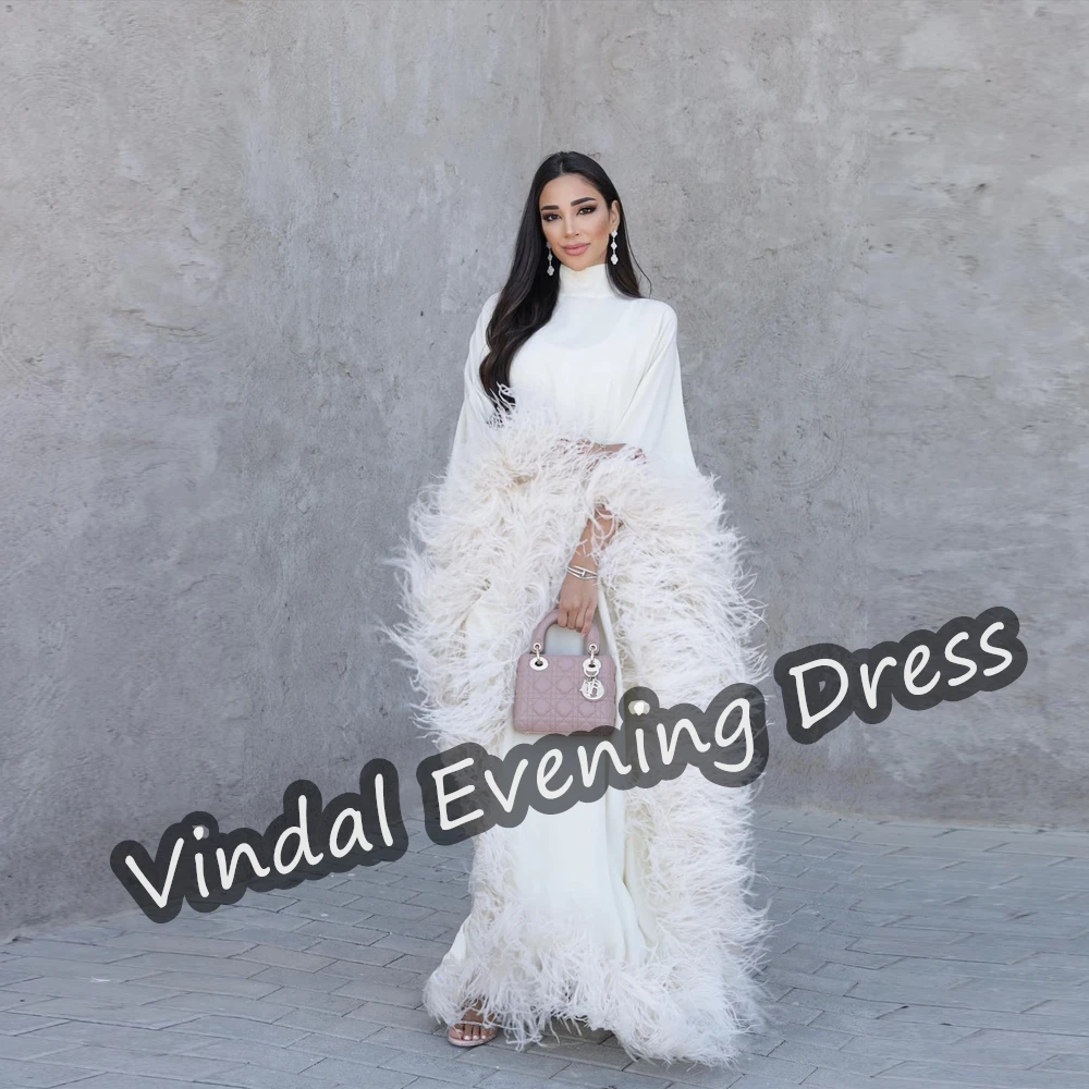 

Vindal Scoop Neckline Evening Dress A-Line Floor Length Elegant Built-in Bra Saudi Arabia Satin Long Sleeves For Woman 2024