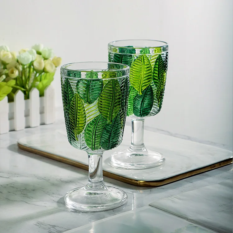 Medieval Glass Cup Leaf Embossed High Foot Cup Vintage Hand Painted Green Red Wine Cup Juice Cup Household High End
Medieval Glass Cup Leaf Embossed High Foot Cup Vintage Hand Painted Green Red Wine Cup Juice Cup Household High End