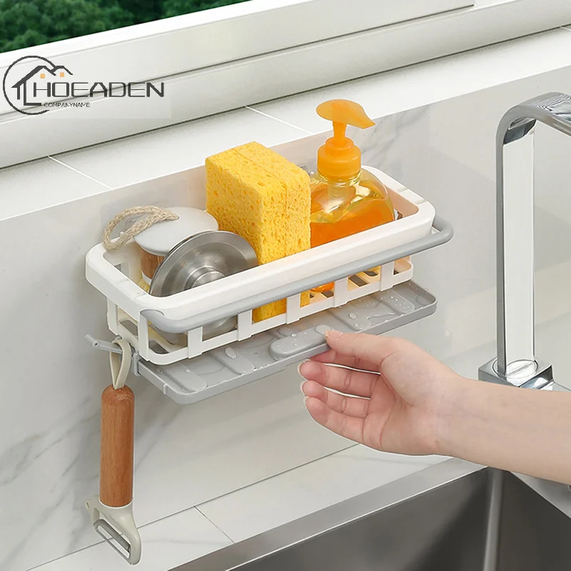 

Kitchen Sponge Sink Holder Punch-free Dish Drain Rack Storage Shelf Bathroom Shelves Hanging Rack Organizer Accessories