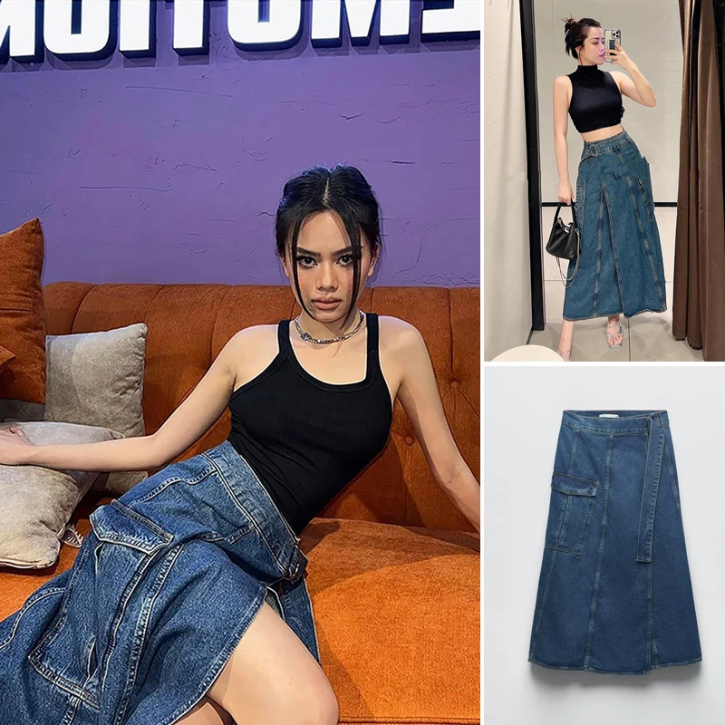 2023 spring new style mid-length pocket decoration all-match wrap-style design high-waist workwear denim skirt
2023 spring new style mid-length pocket decoration all-match wrap-style design high-waist workwear denim skirt