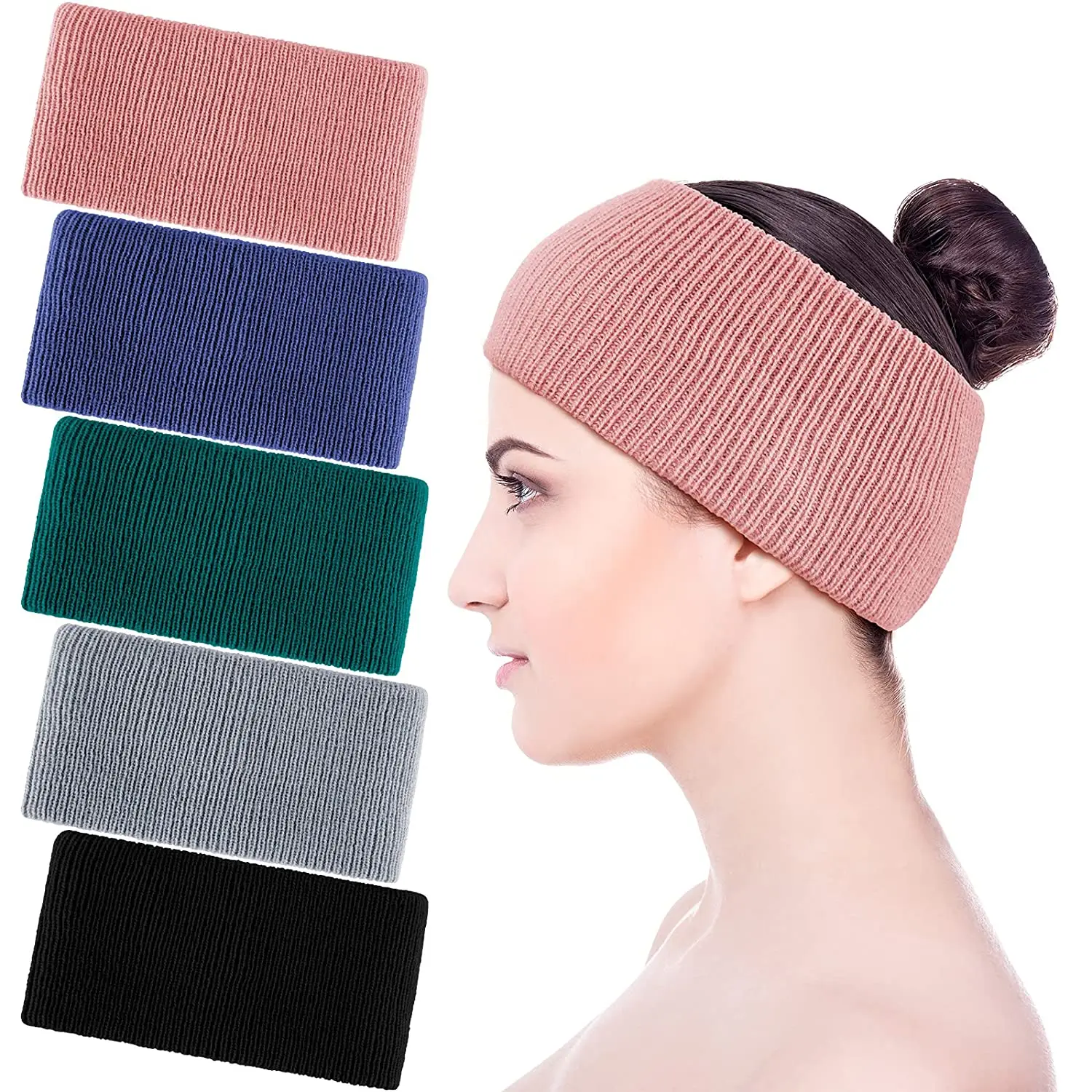 

Wide Headbands for Women Girls Winter Warm Turban Headwrap Knitted Elastic Hairband Soft Banadana Ear Wamer Hair Accessories