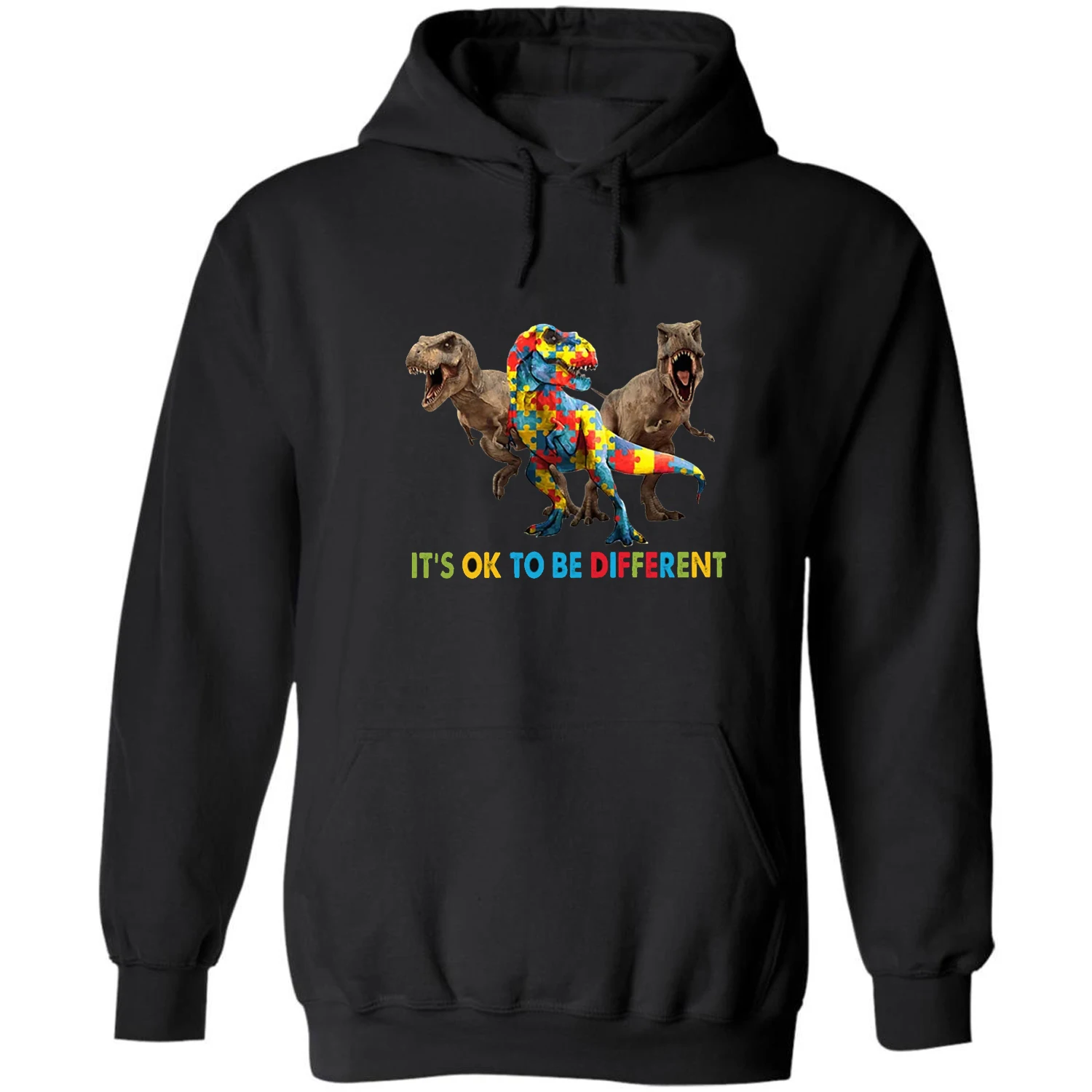 

It's Ok To Be Different. Dinosaur Autism Awareness Pullover Hoodie New 100% Cotton Casual Mens Sweatshirts Fashion Streetwear