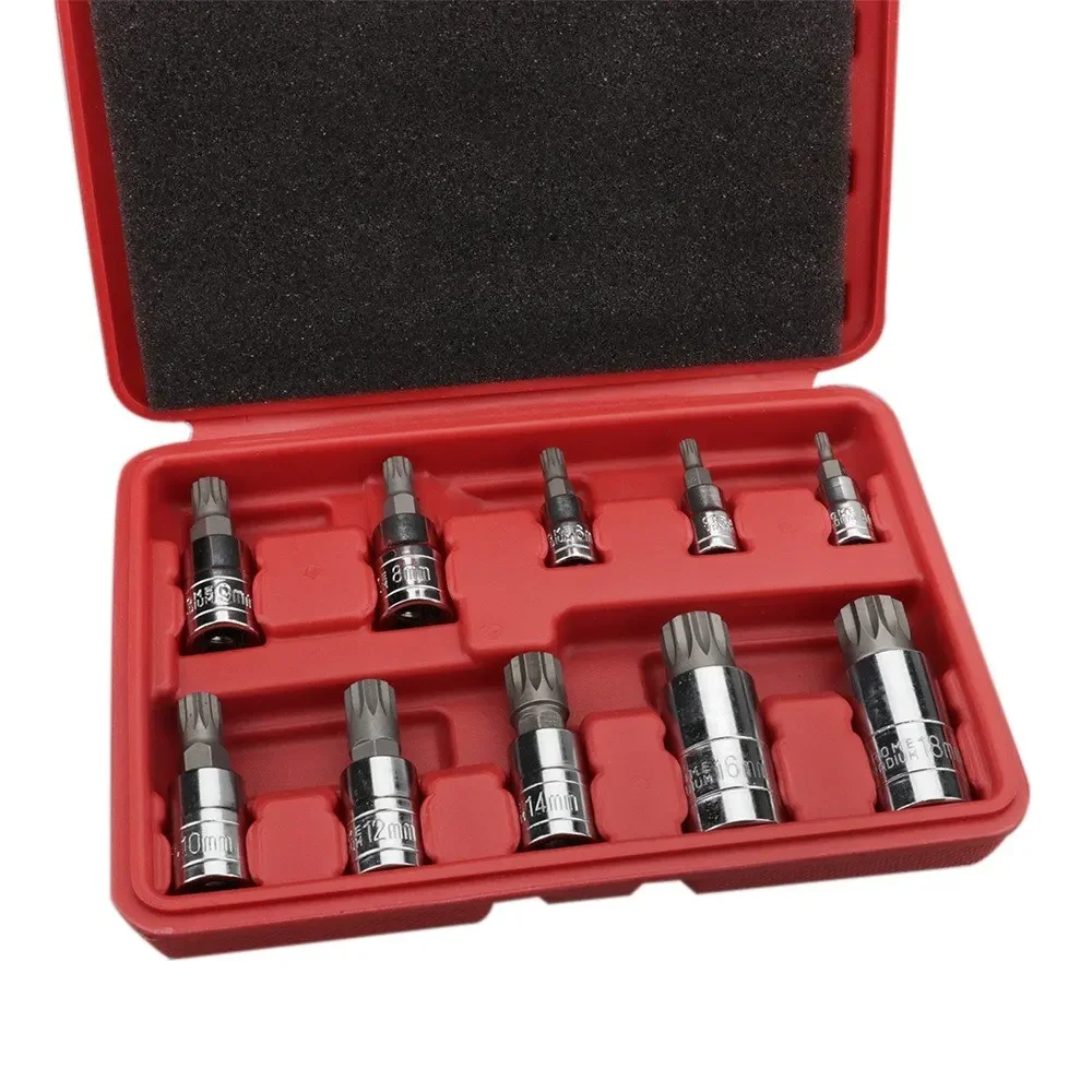 

10Pcs XZN Tampered Triple Square Spline Bit Socket Set 3/8" 1/4" 1/2" Drive 12 Point MM Socket Set Tamper Proof Tool Kit