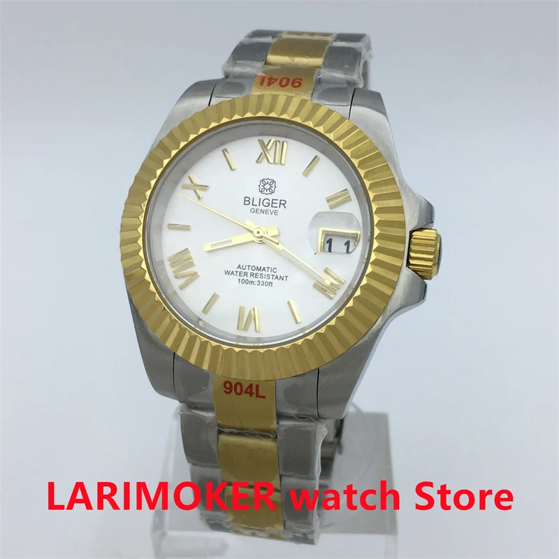 

BLIGER 36mm 40mm Men's Women's Watch 24 Drill NH35A Automatic Mechanical Crystal Roman Numerals Dial Gold Silver Oyster Bracelet