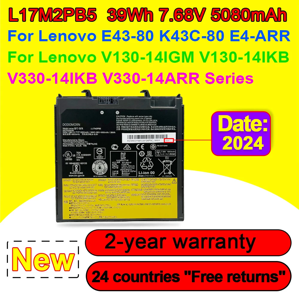 New L17M2PB5 L17L2PB5 Laptop Battery For Lenovo V330-14IKB/14IKB06/14IKB07/14ARR/14ARR079/14ARR089/E43-80 K43C-80 E4-ARR Series
New L17M2PB5 L17L2PB5 Laptop Battery For Lenovo V330-14IKB/14IKB06/14IKB07/14ARR/14ARR079/14ARR089/E43-80 K43C-80 E4-ARR Series