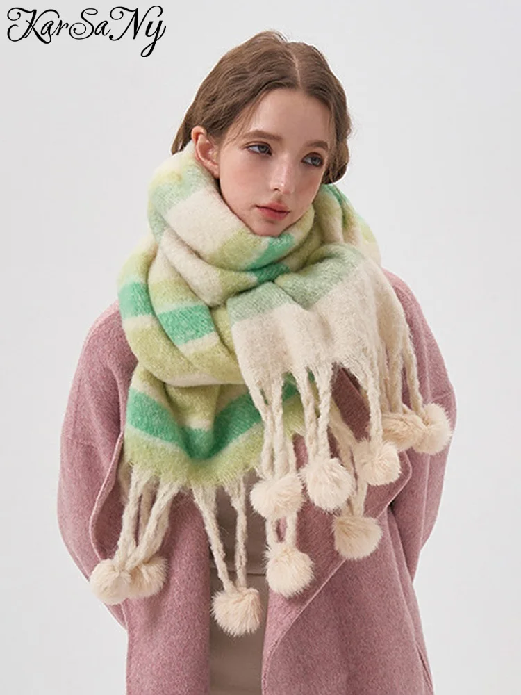 KarSaNY Warm Winter Scarf Women Luxury Green Stripe Winter Scarves For Women 2023 Winter Shawl Woman Scarf With Ball
KarSaNY Warm Winter Scarf Women Luxury Green Stripe Winter Scarves For Women 2023 Winter Shawl Woman Scarf With Ball