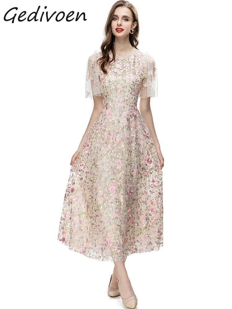 Gedivoen Summer Fashion Runway Elegant Party Mesh Dress Women Ruffles Collar Short Sleeve High Waist Slim Embroidery Long Dress
Gedivoen Summer Fashion Runway Elegant Party Mesh Dress Women Ruffles Collar Short Sleeve High Waist Slim Embroidery Long Dress