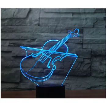 3D LED 야간 조명 악기 바이올린 7 색 조명, 홈 장식 램프 놀라운 시각화 광학 음악