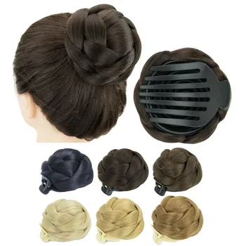 Soowee Synthetic Hair Braided Chignon Dancer Hair Donut Hairpieces Scrunchie Claw Hair Bun Updo for Wedding Party