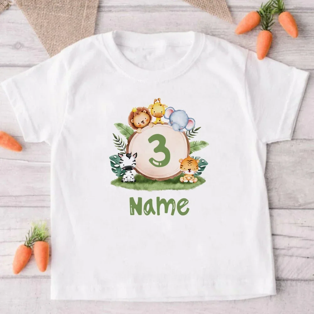 

Custom name Birthday Shirt 1-12 Year T-Shirt Girls Boys Wild Animal Theme Party Kids Tshirt Animal With Name Clothes Kids Tops