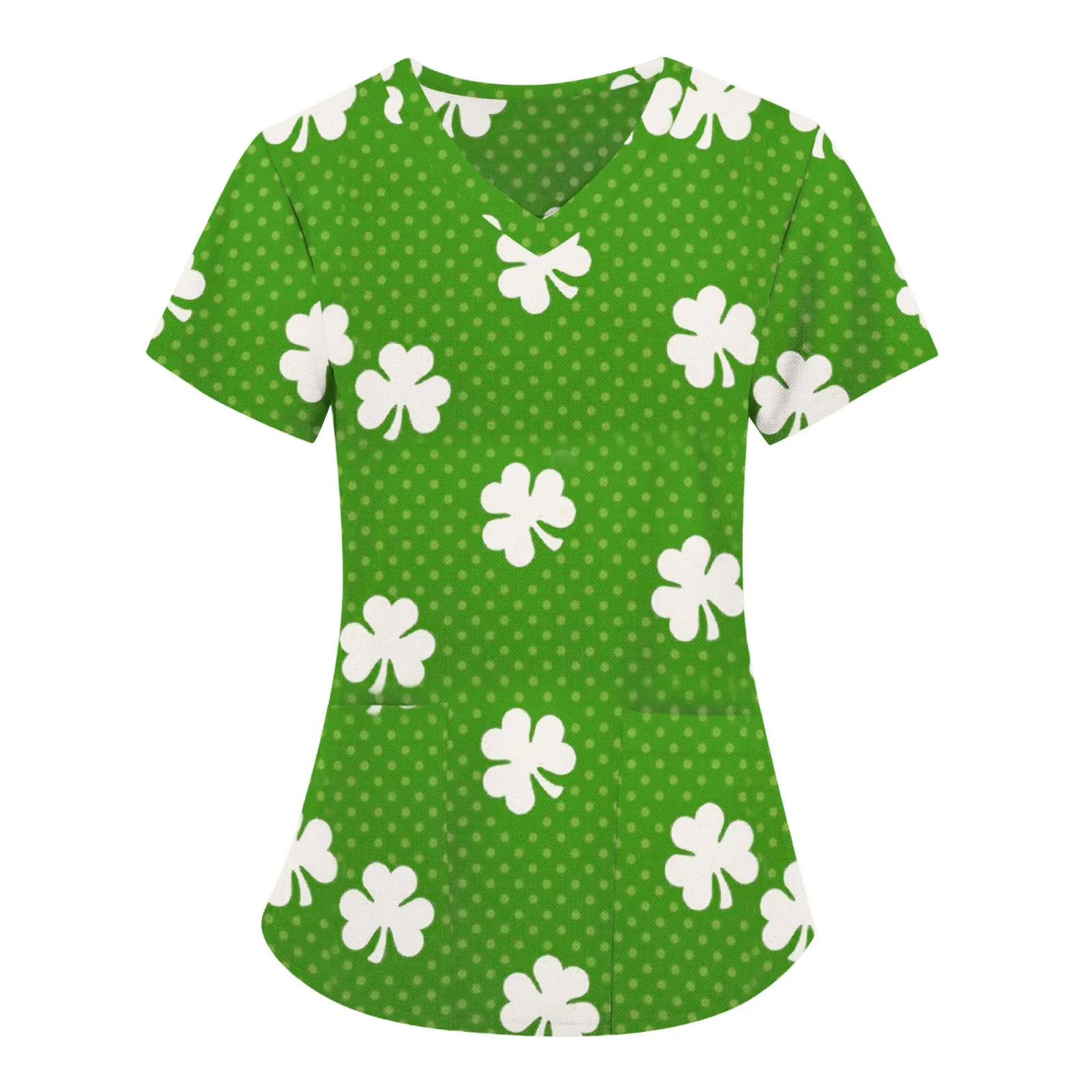

St. Patrick'S Day Scrubs Tops Women V-Neck Short Sleeve Nurse Uniform Healthcare Nursing Workers Workwear Blouse Surgery Tunic