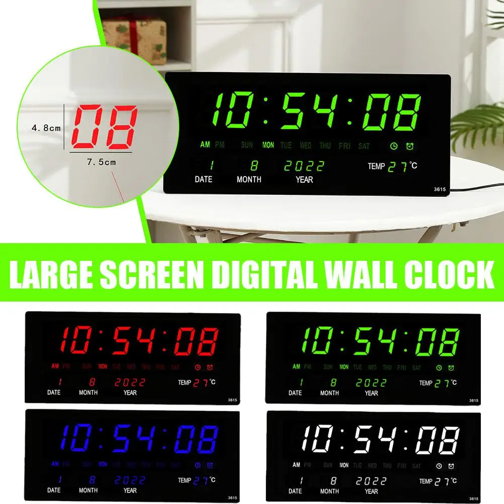 

14 Inch Large Screen Digital Wall Clock Intelligent Electronic Temperature Clock Table Calendar Clocks LED Digital Luminous T2U0