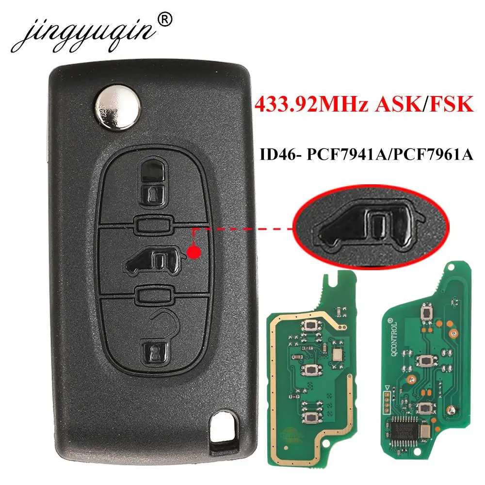 

jingyuqin 433Mhz ID46 Flip Remote Car Key For (Van) Citroen Dispatch Berlingo Peugeot Expert Partner 207 307 308 3008 Ce0523/536