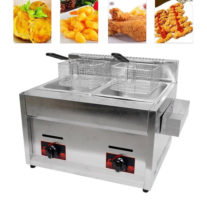 LPG Gas Deep Fryer 12L Commercial 2 Tank Chicken Frying Machine Temperature Control Fries Frying Machine
LPG Gas Deep Fryer 12L Commercial 2 Tank Chicken Frying Machine Temperature Control Fries Frying Machine