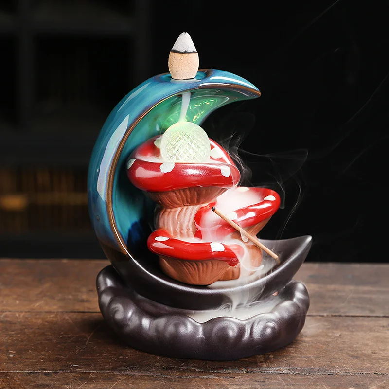 Ceramic Artifact Incense Burner Moon Kiln Change Glaze Mushroom LED Light Reverse Flow Incense Burner Household Decoration
Ceramic Artifact Incense Burner Moon Kiln Change Glaze Mushroom LED Light Reverse Flow Incense Burner Household Decoration