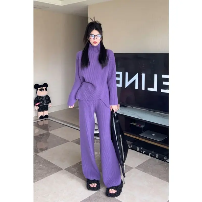 Turtleneck Sweater 2 Pieces Set Women Setchic Knitted Pullover Top + Sweater Pants Jumper Tops Trousers Matching Loose Suits
Turtleneck Sweater 2 Pieces Set Women Setchic Knitted Pullover Top + Sweater Pants Jumper Tops Trousers Matching Loose Suits