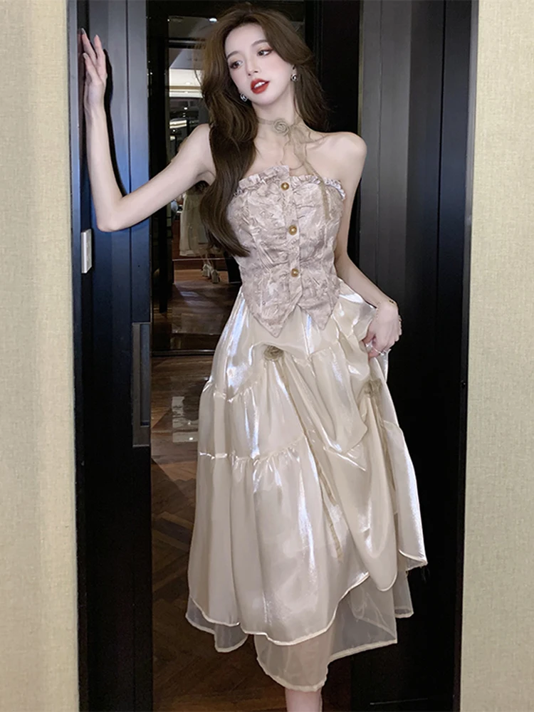 Luxury Women's Party Dress Fashion Designer Summer Temperament Sexy Sleeveless Organza Patchwork Floral Prom Long Vestidos
Luxury Women's Party Dress Fashion Designer Summer Temperament Sexy Sleeveless Organza Patchwork Floral Prom Long Vestidos