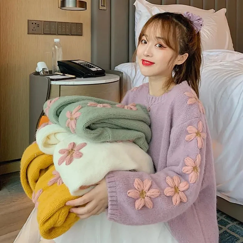 Свитер с цветочной вышивкой, топ, новинка 2021, модные базовые повседневные женские пуловеры, свободные милые Стильные Свитера с длинным рукавом для ленивых, Лидер продаж
Свитер с цветочной вышивкой, топ, новинка 2021, модные базовые повседневные женские пуловеры, свободные милые Стильные Свитера с длинным рукавом для ленивых, Лидер продаж