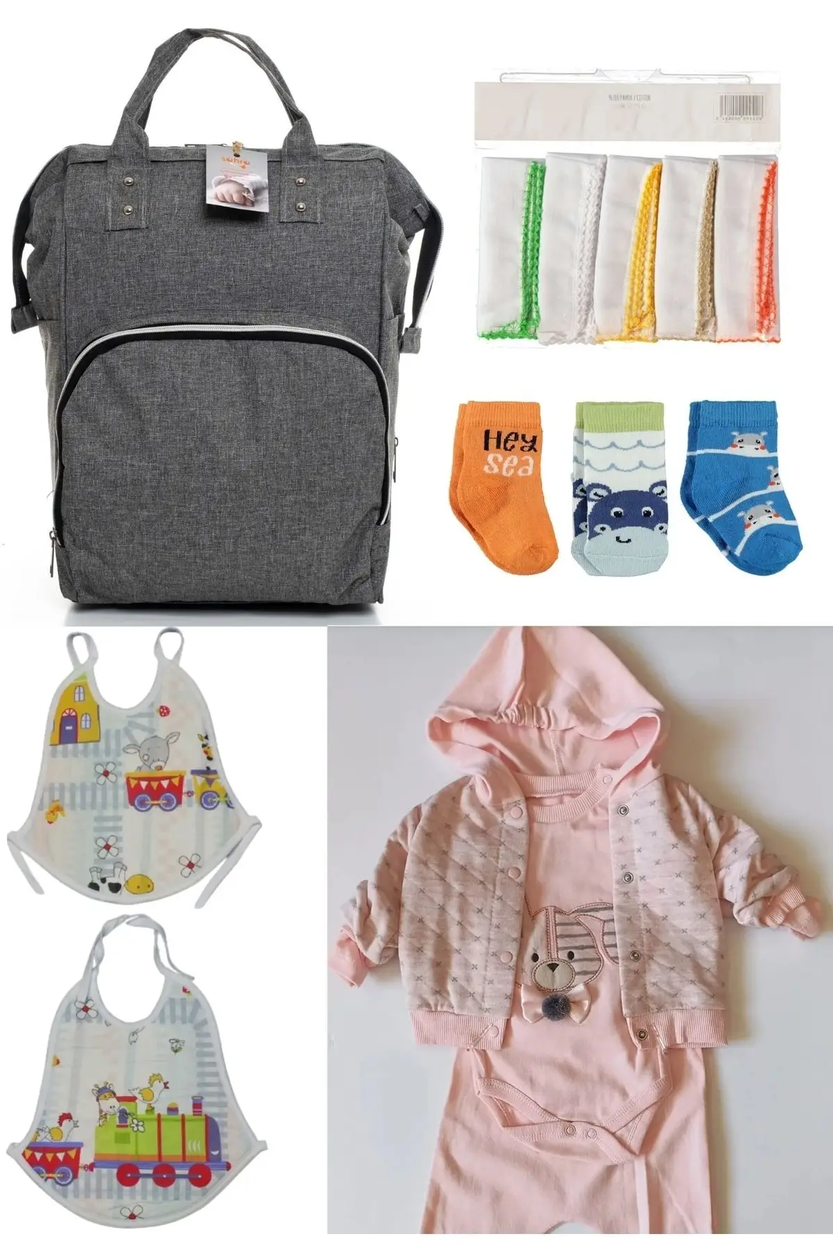 6 Piece Birth Set (Baby Care Backpack, hospital Exit, 10-Hand Wipes, 3-Socks And 2-Piece Set) Gray
6 Piece Birth Set (Baby Care Backpack, hospital Exit, 10-Hand Wipes, 3-Socks And 2-Piece Set) Gray