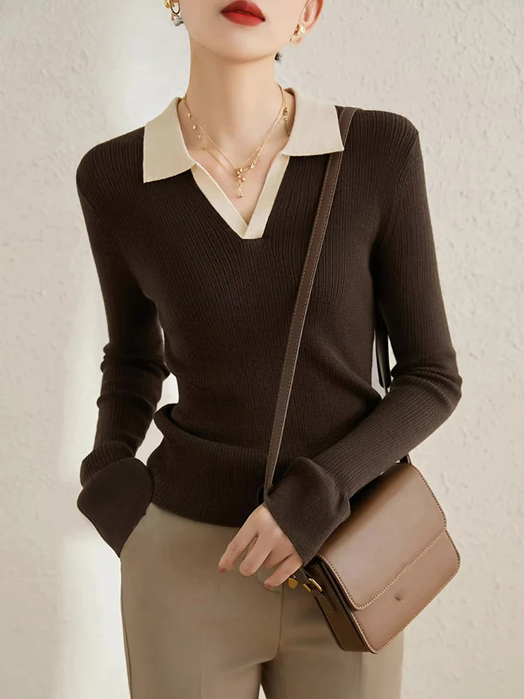 Women Fashion Polo Collar Knitted Sweaters Vintage Slim Long Sleeve Female Casual Sweater Solid Pullovers Chic Tops 2024
Women Fashion Polo Collar Knitted Sweaters Vintage Slim Long Sleeve Female Casual Sweater Solid Pullovers Chic Tops 2024