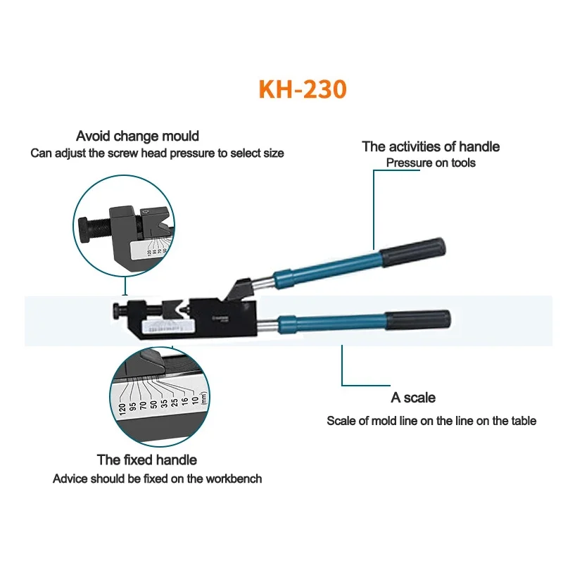 

KH-230 Crimping Pliers Portable Hydraulic Crimping Tool Cable Wire Terminal Connector Hand Tools For Mechanic 10-240mm² Crimper