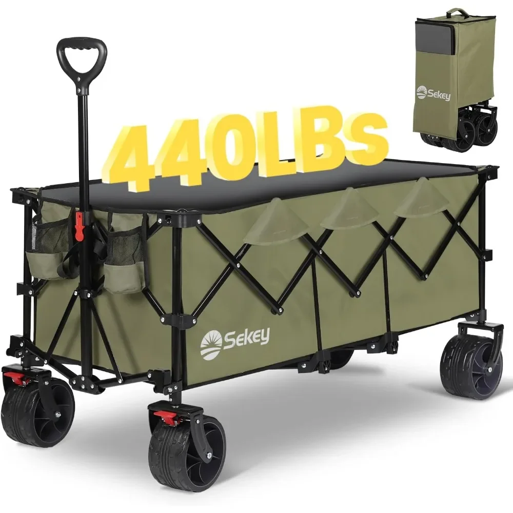 

48''L Collapsible Foldable Extended Wagon With 440lbs Weight Capacity Folding Cart Camping Trolley Garden Carts Push Cart Dolly