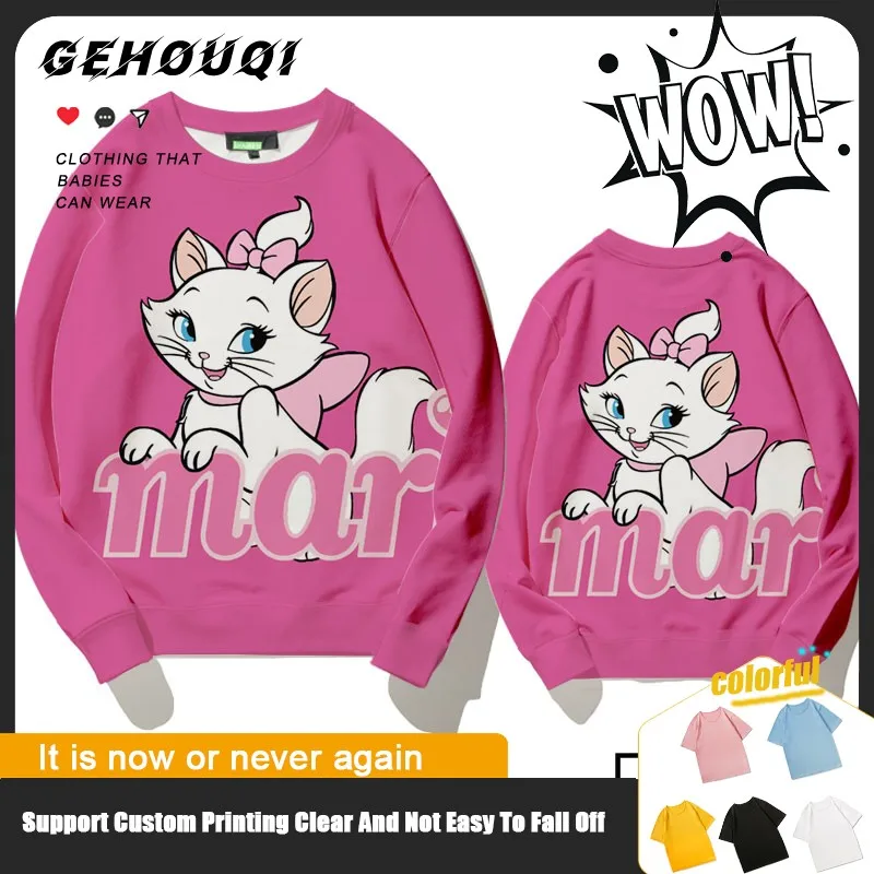 

Disney Mary Cat Co-branded Crewneck Hoodie For Women And Children Small Design Sense Coat Autumn Loose Fashion Clothes