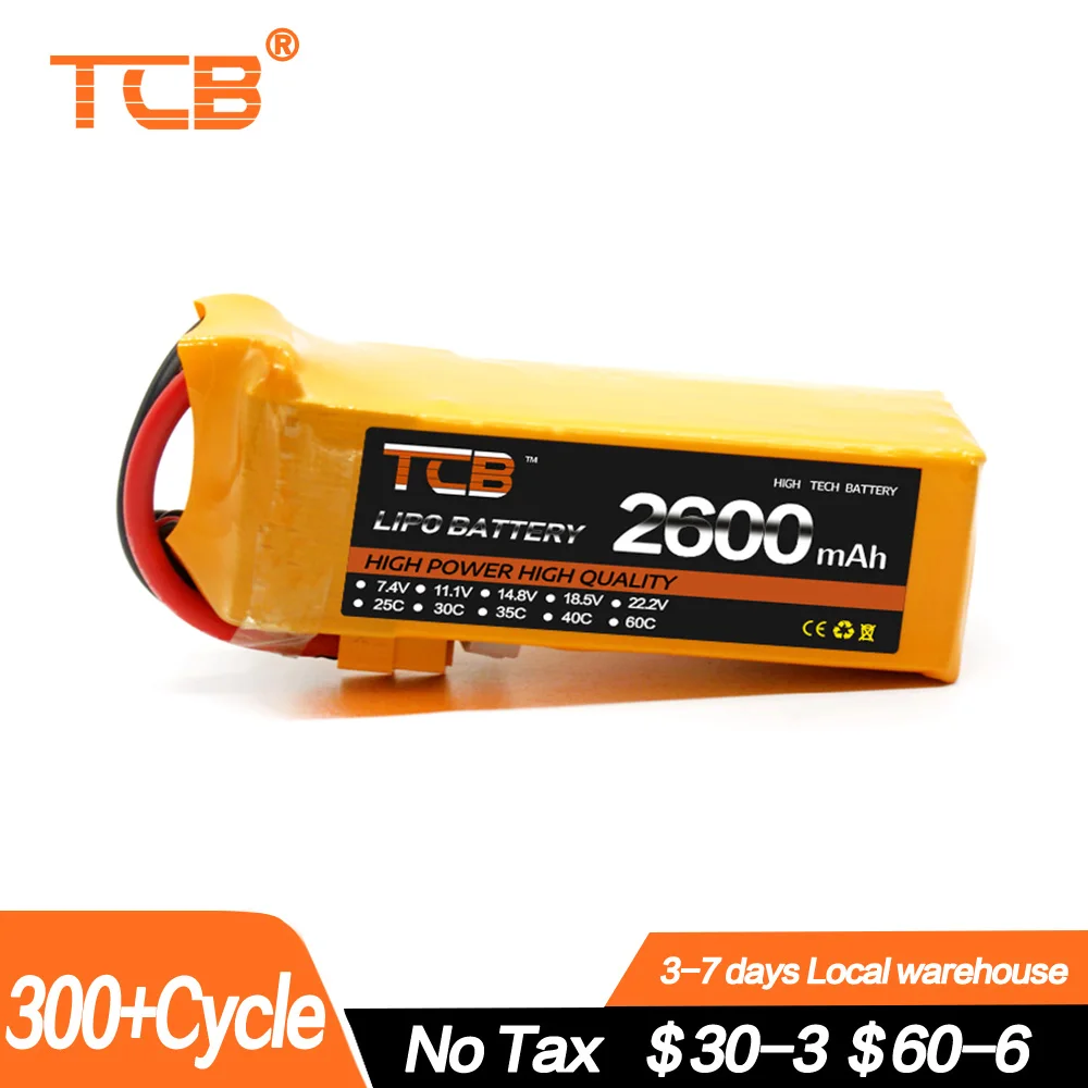 

TCB Lipo Battery 2600mah T Dean 2S 3S 4S 5S 6S 7.4V 35C XT60 Plug 11.1V 14.8V 18.5V 22.2V For Airplane Helicopter Drone RC Parts