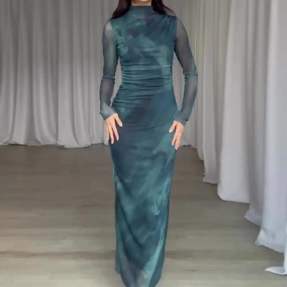 Fall Spring Women Dress Slim Fit Skinny Solid Color Pleated Long Sleeve Half-high Collar Back Zipper Soft Elastic Lady Midi Dres
Fall Spring Women Dress Slim Fit Skinny Solid Color Pleated Long Sleeve Half-high Collar Back Zipper Soft Elastic Lady Midi Dres