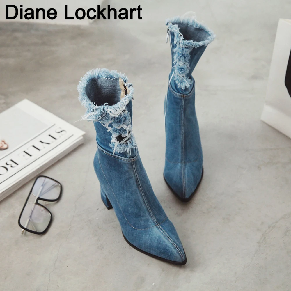 Women's Denim Boots Plus size 34-43 Pointed Toe Elastic Cowboy Ankle Boots Thick Heel High Heels Shoes Woman Female Socks Boots
Women's Denim Boots Plus size 34-43 Pointed Toe Elastic Cowboy Ankle Boots Thick Heel High Heels Shoes Woman Female Socks Boots